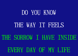 DO YOU KNOW
THE WAY IT FEELS
THE SORROW I HAVE INSIDE
EVERY DAY OF MY LIFE