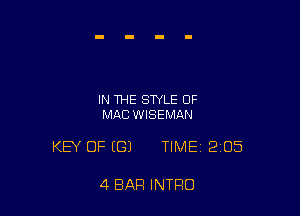 IN THE STYLE OF
MAC WISEMAN

KEY OF (G) TIME 205

4 BAR INTRO