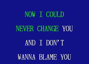 NOW I COULD
NEVER CHANGE YOU

AND I DON T
WANNA BLAME YOU