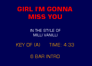 IN THE STYLE OF
MILLI VANILLI

KEY OF (A1 TIME 438

8 BAR INTRO