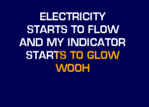 ELECTRICITY
STARTS T0 FLOW
AND MY INDICATOR
STARTS TO GLOW
WOOH