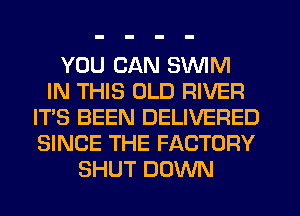 YOU CAN SWIM
IN THIS OLD RIVER
IT'S BEEN DELIVERED
SINCE THE FACTORY
SHUT DOWN