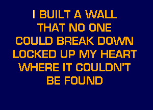 I BUILT A WALL
THAT NO ONE
COULD BREAK DOWN
LOCKED UP MY HEART
WHERE IT COULDN'T
BE FOUND
