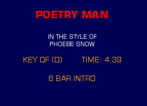 IN THE STYLE OF
PHDEBE SNOW

KEY OF (DJ TIME 439

8 BAR INTRO