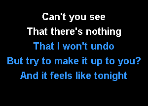 Can't you see
That there's nothing
That I won't undo

But try to make it up to you?
And it feels like tonight