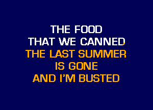 THE FOOD
THAT WE CANNED
THE LAST SUMMER

IS GONE
AND PM BUSTED

g