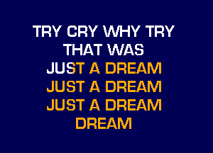 TRY CRY WHY TRY
THAT WAS
JUST A DREAM

JUST A DREAM
JUST A DREAM
DREAM
