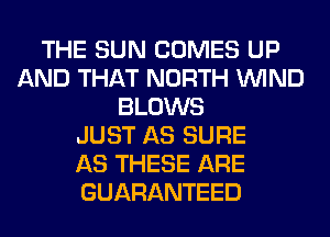 THE SUN COMES UP
AND THAT NORTH WIND
BLOWS
JUST AS SURE
AS THESE ARE
GUARANTEED