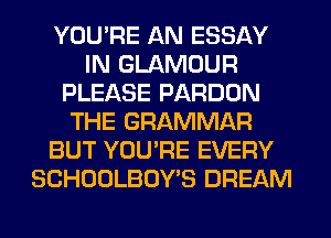 YOU'RE AN ESSAY
IN GLAMOUR
PLEASE PARDON
THE GRAMMAR
BUT YOU'RE EVERY
SCHOOLBOY'S DREAM