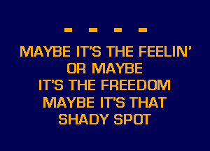MAYBE IT'S THE FEELIN'
OR MAYBE
IT'S THE FREEDOM
MAYBE IT'S THAT
SHADY SPOT