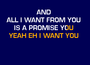 AND
ALL I WANT FROM YOU
IS A PROMISE YOU

YEAH EH I WANT YOU