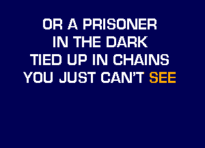 OR A PRISONER
IN THE DARK
TIED UP IN CHAINS
YOU JUST CAN'T SEE