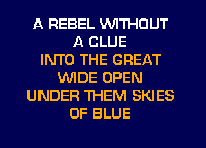 A REBEL WITHOUT
A CLUE
INTO THE GREAT
WDE OPEN
UNDER THEM SKIES
0F BLUE