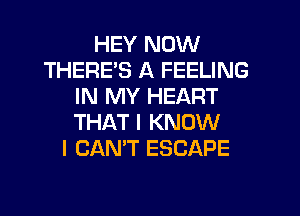 HEY NOW
THEREB A FEELING
IN MY HEART
THAT I KNOW
I CAN'T ESCAPE