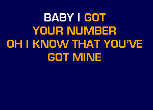 BABY I GOT
YOUR NUMBER
OH I KNOW THAT YOU'VE

GOT MINE