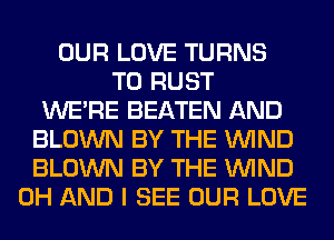 OUR LOVE TURNS
TO RUST
WERE BEATEN AND
BLOWN BY THE WIND
BLOWN BY THE WIND
0H AND I SEE OUR LOVE
