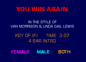 IN THE STYLE 0F
VAN MORRISON 8 LINDA BAIL LEWIS

KEY OF (P) TIMEI 307
4 BAR INTRO

MALE BOTH