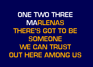 ONE TWO THREE
MARLENAS
THERE'S GOT TO BE
SOMEONE
WE CAN TRUST
OUT HERE AMONG US