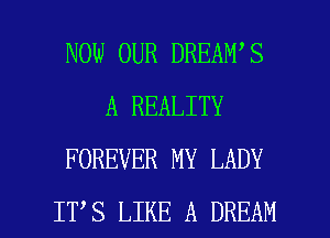 NOW OUR DREAM S
A REALITY
FOREVER MY LADY

IT S LIKE A DREAM l