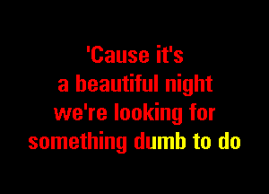 'Cause it's
a beautiful night

we're looking for
something dumb to do