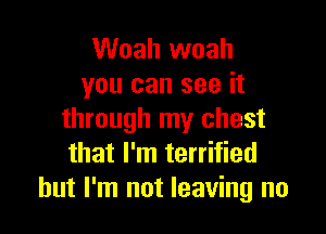 Woah woah
you can see it

through my chest
that I'm terrified
but I'm not leaving no