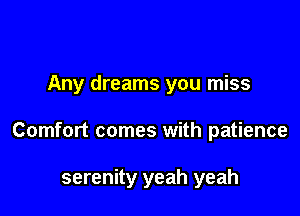 Any dreams you miss

Comfort comes with patience

serenity yeah yeah