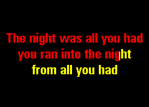 The night was all you had

you ran into the night
from all you had
