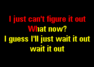I just can't figure it out
What now?

I guess I'll just wait it out
wait it out
