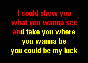 I could show you
what you wanna see

and take you where
you wanna be
you could be my luck