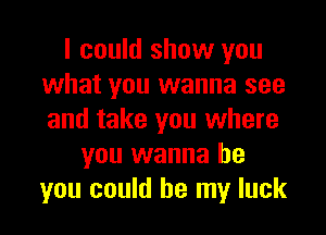 I could show you
what you wanna see

and take you where
you wanna be
you could be my luck