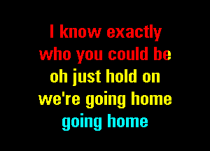 I know exactly
who you could be

oh just hold on
we're going home
going home