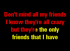 Don't mind all my friends
I know they're all crazy
but they're the only
friends that I have