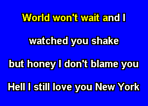 World won't wait and I

watched you shake

but honey I don't blame you

Hell I still love you New York