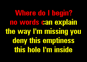 Where do I begin?
no words can explain
the way I'm missing you
deny this emptiness
this hole I'm inside