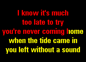 I know it's much
too late to try
you're never coming home
when the tide came in
you left without a sound