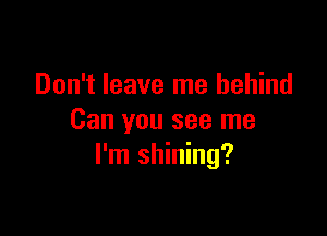 Don't leave me behind

Can you see me
I'm shining?