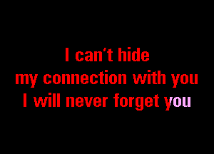 I can't hide

my connection with you
I will never forget you
