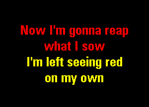 Now I'm gonna reap
what I sow

I'm left seeing red
on my own