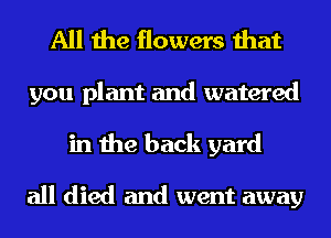 All the flowers that
you plant and watered
in the back yard

all died and went away