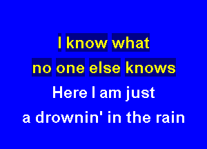 I know what
no one else knows

Here I am just

a drownin' in the rain