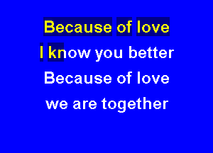 Because of love

I know you better

Because of love
we are together