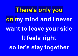 There's only you
on my mind and I never
want to leave your side
It feels right

so let's stay together