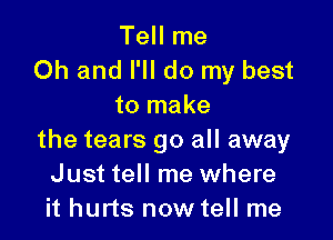 Tell me
Oh and I'll do my best
to make

the tears go all away
Just tell me where
it hurts now tell me