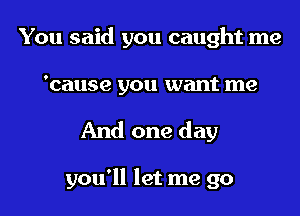 You said you caught me
'cause you want me

And one day

you'll let me go