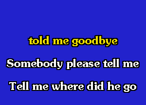 told me goodbye
Somebody please tell me

Tell me where did he go