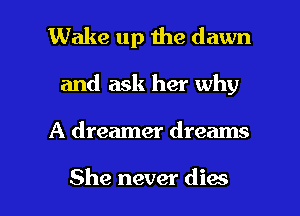 Wake up the dawn
and ask her why

A dreamer dreams

She never dies l