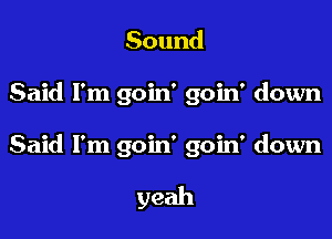 Sound

Said I'm goin' goin' down

Said I'm goin' goin' down

yeah