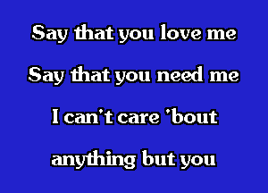 Say that you love me
Say that you need me

I can't care 'bout

anything but you I