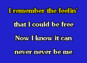 I remember the feelin'
that I could be free
Now I know it can

never never be me