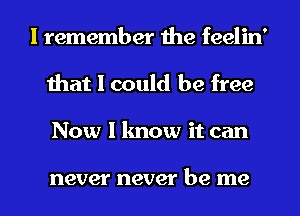 I remember the feelin'
that I could be free
Now I know it can

never never be me